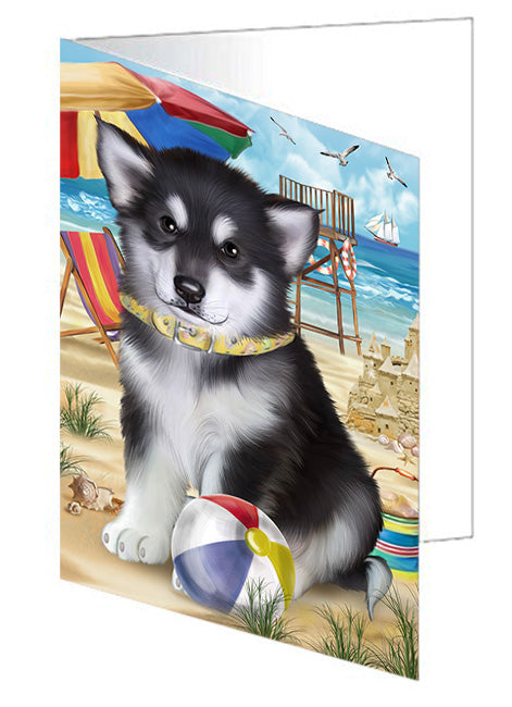 Pet Friendly Beach Alaskan Malamute Dog Handmade Artwork Assorted Pets Greeting Cards and Note Cards with Envelopes for All Occasions and Holiday Seasons GCD53888