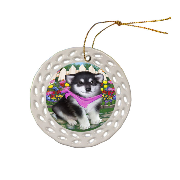 Spring Floral Alaskan Malamute Dog Ceramic Doily Ornament DPOR49756