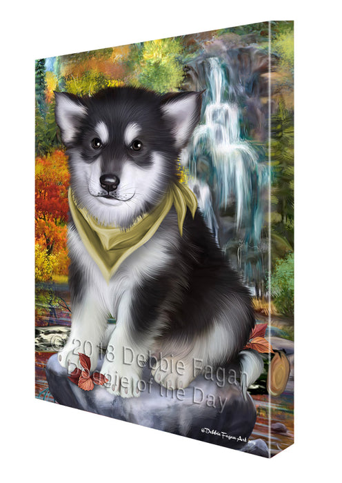 Scenic Waterfall Alaskan Malamute Dog Canvas Wall Art CVS62746