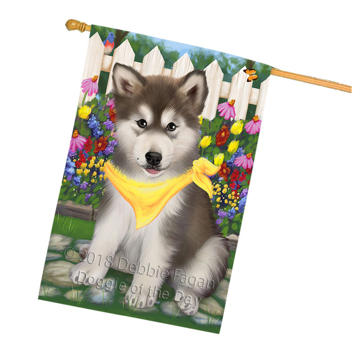 Spring Floral Alaskan Malamute Dog House Flag FLG49722