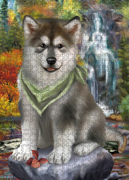 Scenic Waterfall Alaskan Malamute Dog Puzzle with Photo Tin PUZL52710