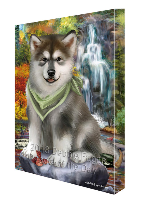 Scenic Waterfall Alaskan Malamute Dog Canvas Wall Art CVS62755