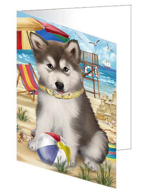 Pet Friendly Beach Alaskan Malamute Dog Handmade Artwork Assorted Pets Greeting Cards and Note Cards with Envelopes for All Occasions and Holiday Seasons GCD53891