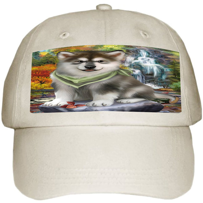 Scenic Waterfall Alaskan Malamute Dog Ball Hat Cap HAT52737