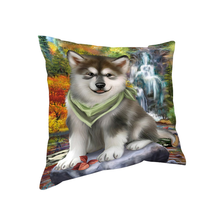 Scenic Waterfall Alaskan Malamute Dog Pillow PIL54528