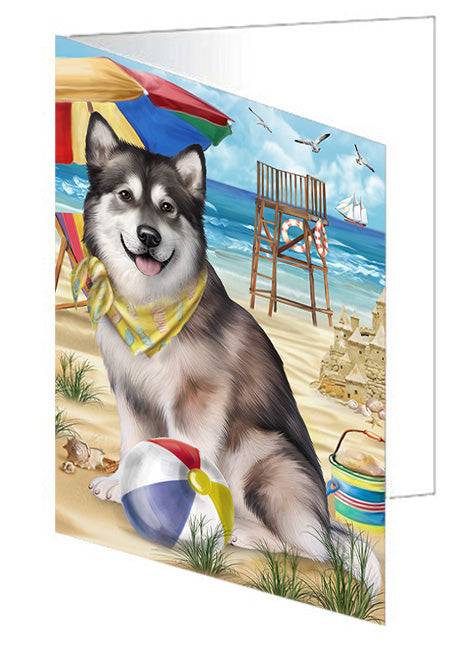 Pet Friendly Beach Alaskan Malamute Dog Handmade Artwork Assorted Pets Greeting Cards and Note Cards with Envelopes for All Occasions and Holiday Seasons GCD53894
