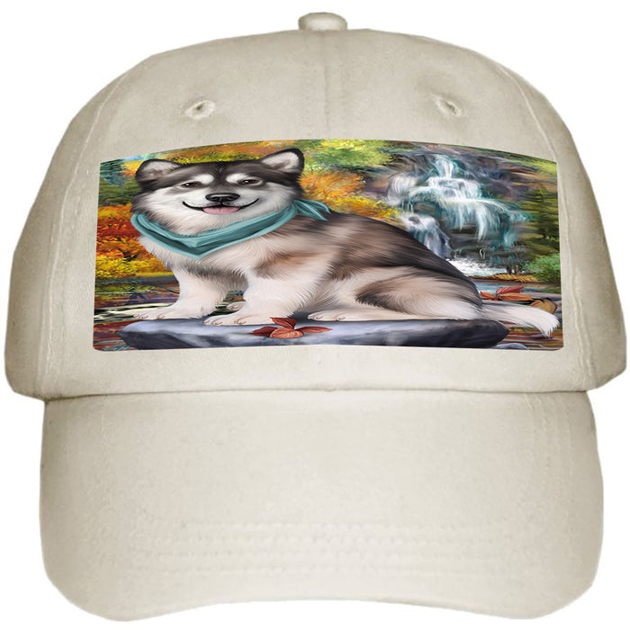 Scenic Waterfall Alaskan Malamute Dog Ball Hat Cap HAT52740