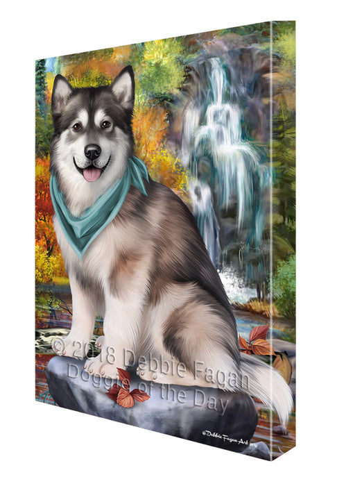 Scenic Waterfall Alaskan Malamute Dog Canvas Wall Art CVS62764