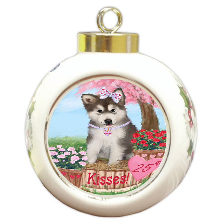Rosie 25 Cent Kisses Alaskan Malamute Dog Round Ball Christmas Ornament RBPOR56768