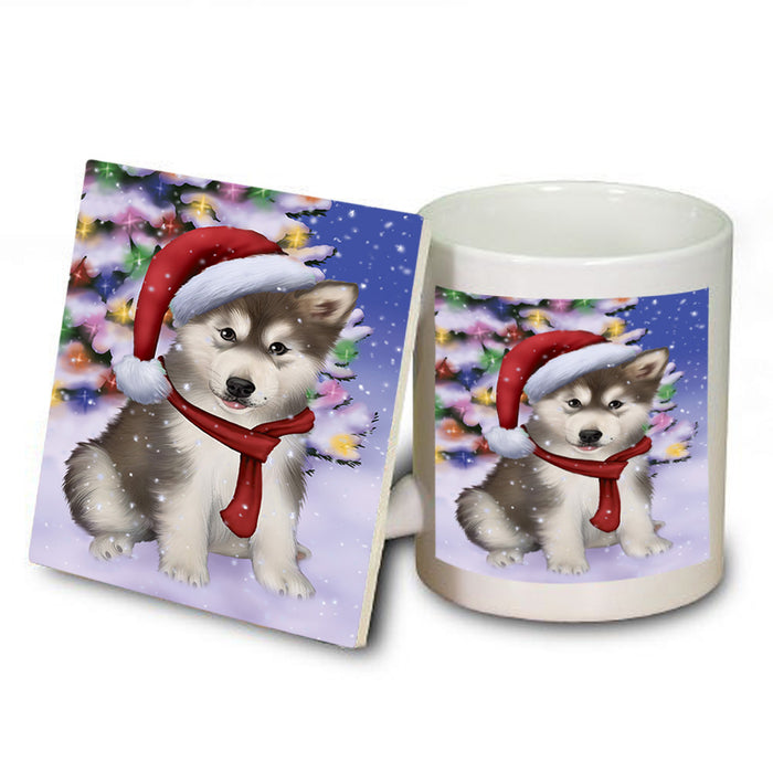 Winterland Wonderland Alaskan Malamute Dog In Christmas Holiday Scenic Background  Mug and Coaster Set MUC53351