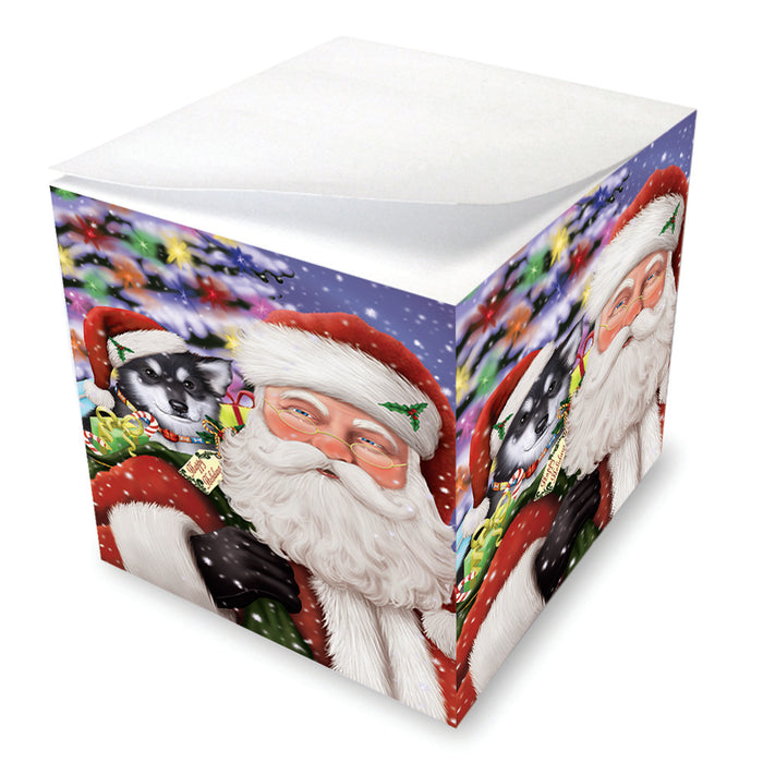 Santa Carrying Alaskan Malamute Dog and Christmas Presents Note Cube NOC55603