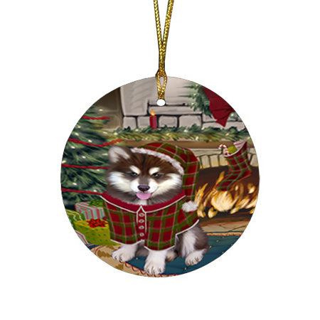The Stocking was Hung Alaskan Malamute Dog Round Flat Christmas Ornament RFPOR55512