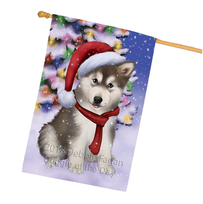 Winterland Wonderland Alaskan Malamute Dog In Christmas Holiday Scenic Background  House Flag FLG53557