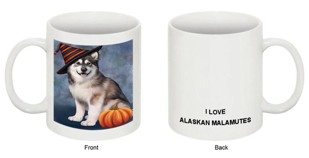 Happy Halloween Alaskan Malamute Dog Wearing Witch Hat with Pumpkin Coffee Mug MUG50311