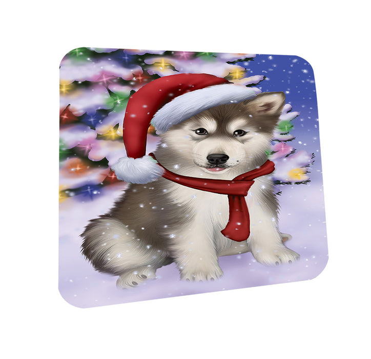 Winterland Wonderland Alaskan Malamute Dog In Christmas Holiday Scenic Background  Coasters Set of 4 CST53317