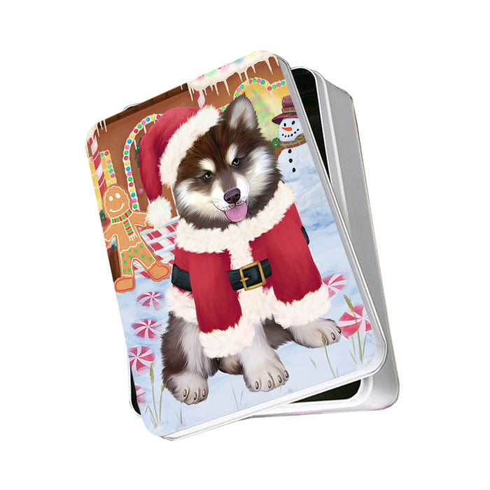 Christmas Gingerbread House Candyfest Alaskan Malamute Dog Photo Storage Tin PITN56048