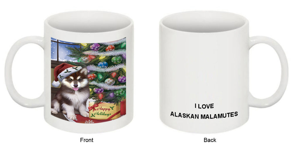Christmas Happy Holidays Alaskan Malamute Dog with Tree and Presents Coffee Mug MUG49196