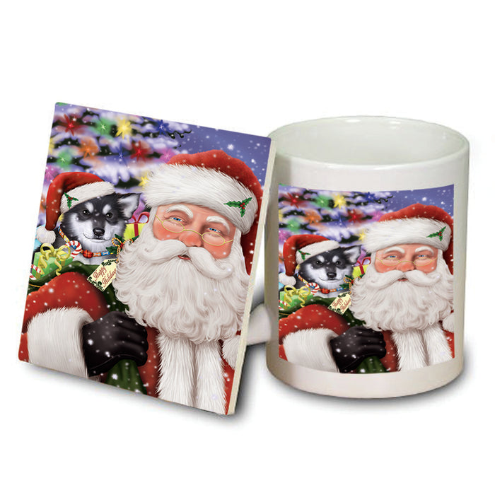 Santa Carrying Alaskan Malamute Dog and Christmas Presents Mug and Coaster Set MUC53949