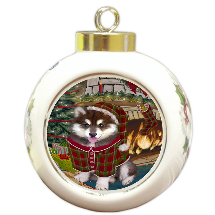 The Stocking was Hung Alaskan Malamute Dog Round Ball Christmas Ornament RBPOR55512