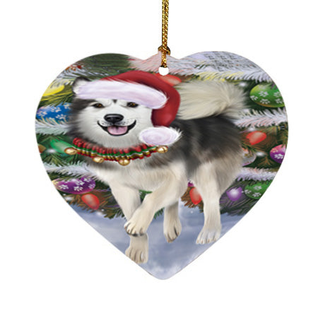 Trotting in the Snow Alaskan Malamute Dog Heart Christmas Ornament HPOR55760