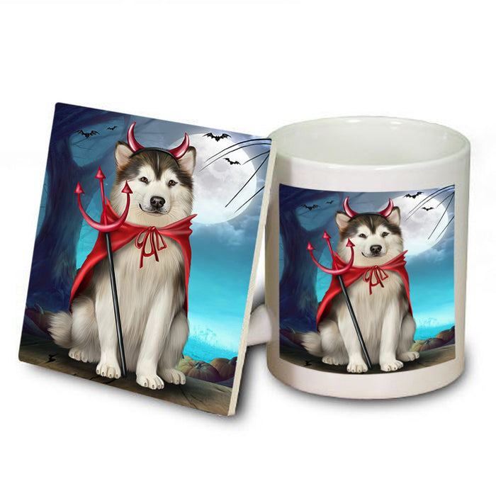 Happy Halloween Trick or Treat Alaskan Malamute Dog Mug and Coaster Set MUC54484
