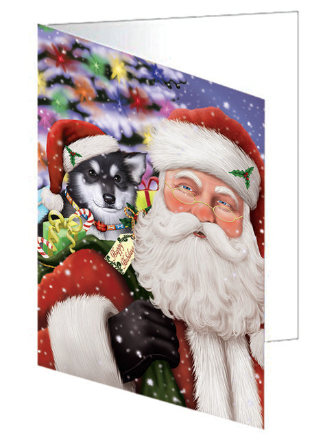 Santa Carrying Alaskan Malamute Dog and Christmas Presents Handmade Artwork Assorted Pets Greeting Cards and Note Cards with Envelopes for All Occasions and Holiday Seasons GCD65900