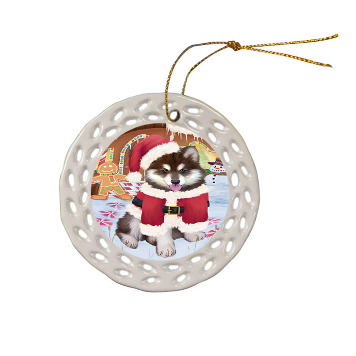 Christmas Gingerbread House Candyfest Alaskan Malamute Dog Ceramic Doily Ornament DPOR56485