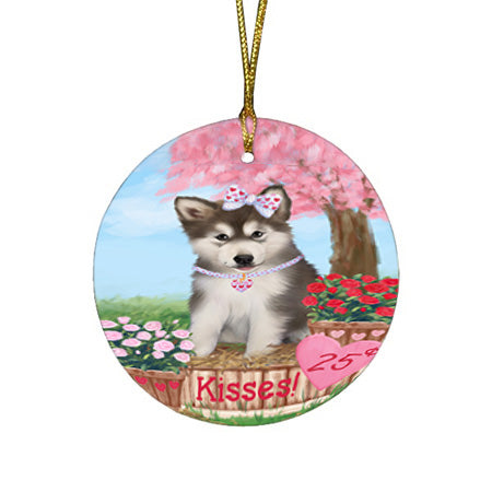 Rosie 25 Cent Kisses Alaskan Malamute Dog Round Flat Christmas Ornament RFPOR56768