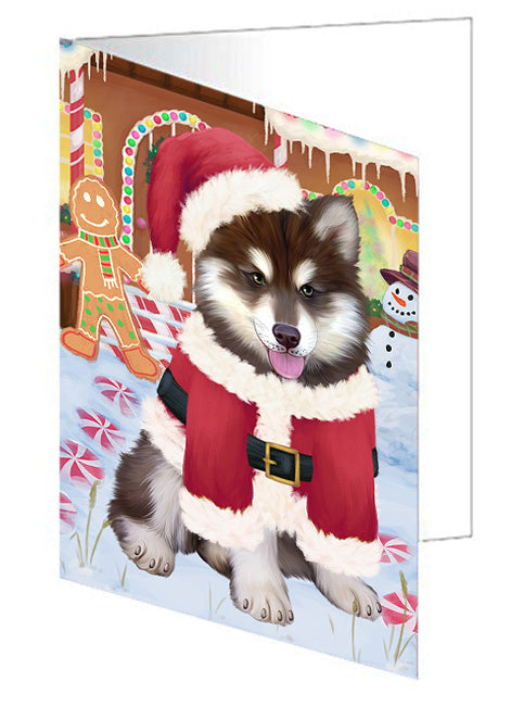 Christmas Gingerbread House Candyfest Alaskan Malamute Dog Handmade Artwork Assorted Pets Greeting Cards and Note Cards with Envelopes for All Occasions and Holiday Seasons GCD72902