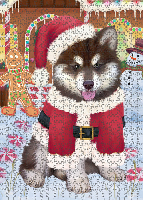 Christmas Gingerbread House Candyfest Alaskan Malamute Dog Puzzle with Photo Tin PUZL92716