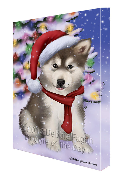 Winterland Wonderland Alaskan Malamute Dog In Christmas Holiday Scenic Background  Canvas Print Wall Art Décor CVS98081