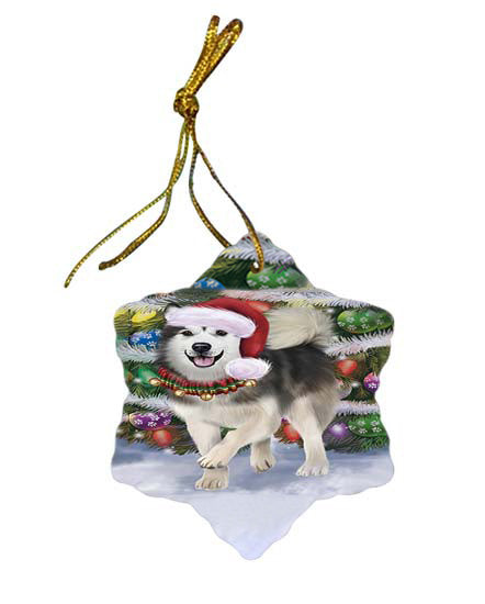 Trotting in the Snow Alaskan Malamute Dog Star Porcelain Ornament SPOR55760