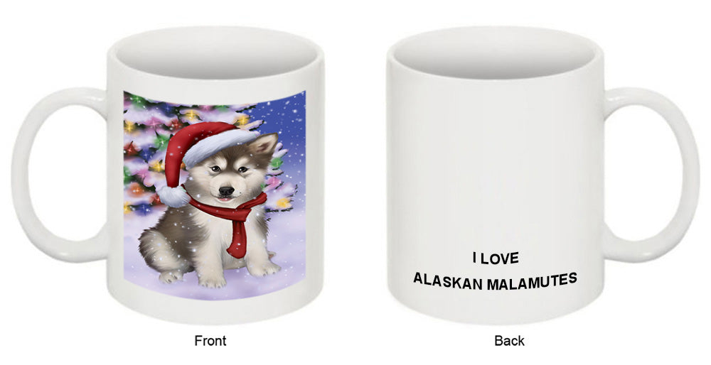 Winterland Wonderland Alaskan Malamute Dog In Christmas Holiday Scenic Background  Coffee Mug MUG48757