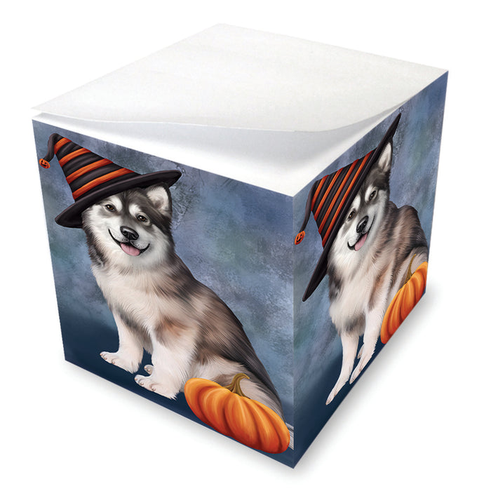 Happy Halloween Alaskan Malamute Dog Wearing Witch Hat with Pumpkin Note Cube NOC56559