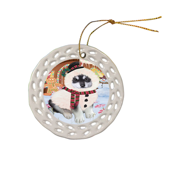 Christmas Gingerbread House Candyfest Alaskan Malamute Dog Ceramic Doily Ornament DPOR56486