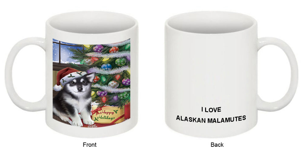 Christmas Happy Holidays Alaskan Malamute Dog with Tree and Presents Coffee Mug MUG49197