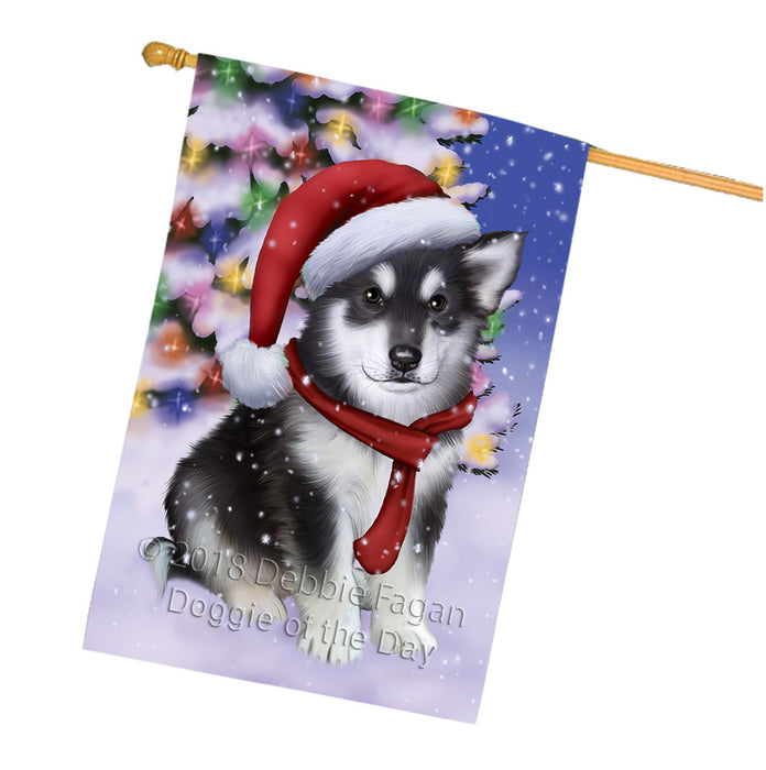 Winterland Wonderland Alaskan Malamute Dog In Christmas Holiday Scenic Background  House Flag FLG53558