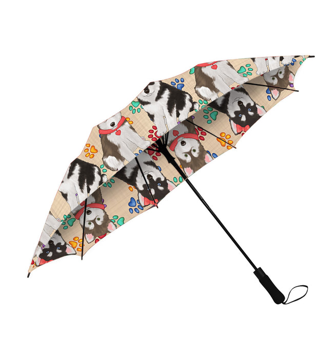 Rainbow Paw Print Alaskan Malamute Dogs Red Semi-Automatic Foldable Umbrella
