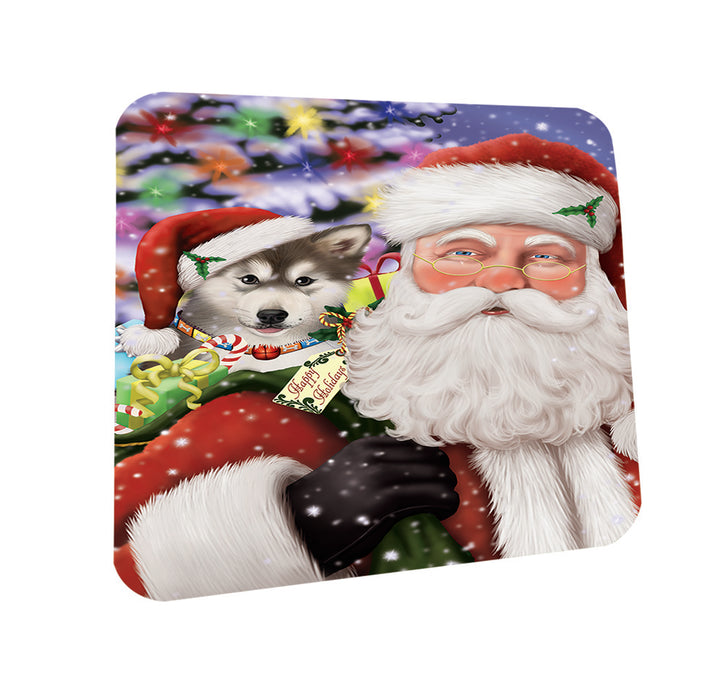 Santa Carrying Alaskan Malamute Dog and Christmas Presents Coasters Set of 4 CST53916