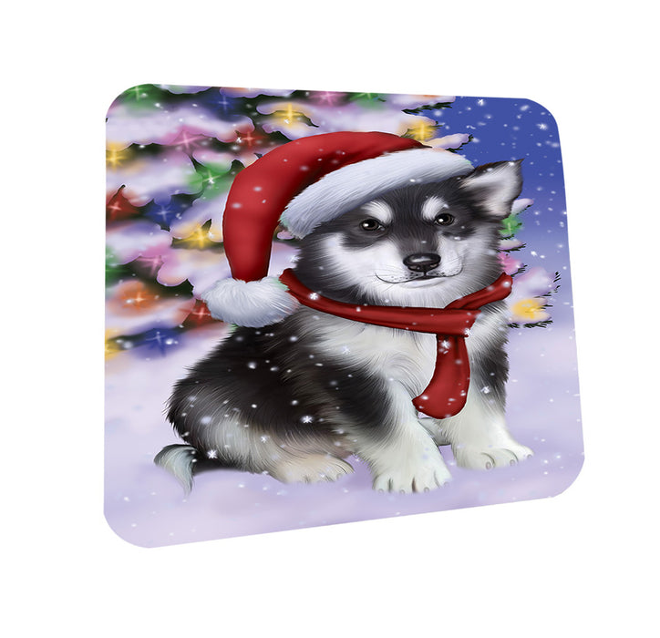 Winterland Wonderland Alaskan Malamute Dog In Christmas Holiday Scenic Background  Coasters Set of 4 CST53318