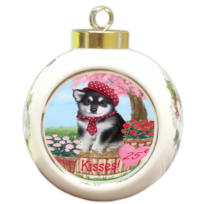 Rosie 25 Cent Kisses Alaskan Malamute Dog Round Ball Christmas Ornament RBPOR56769