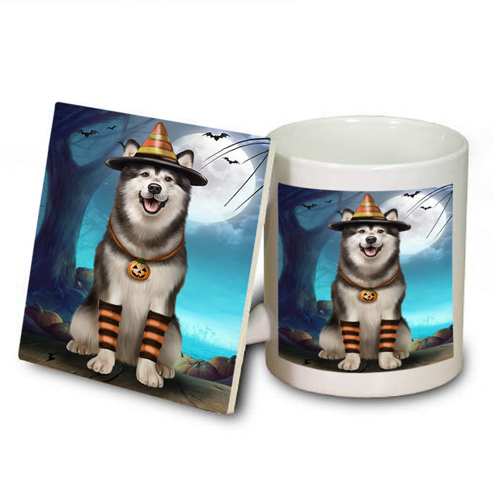 Happy Halloween Trick or Treat Alaskan Malamute Dog Mug and Coaster Set MUC54485