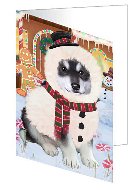 Christmas Gingerbread House Candyfest Alaskan Malamute Dog Handmade Artwork Assorted Pets Greeting Cards and Note Cards with Envelopes for All Occasions and Holiday Seasons GCD72905