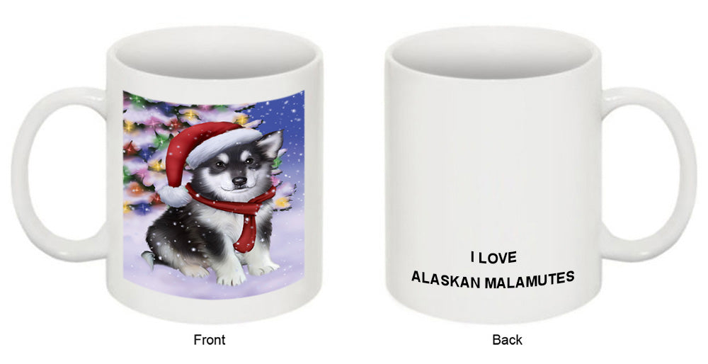 Winterland Wonderland Alaskan Malamute Dog In Christmas Holiday Scenic Background  Coffee Mug MUG48758