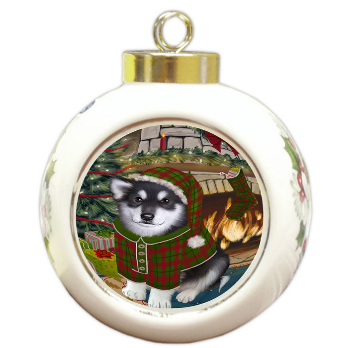 The Stocking was Hung Alaskan Malamute Dog Round Ball Christmas Ornament RBPOR55513