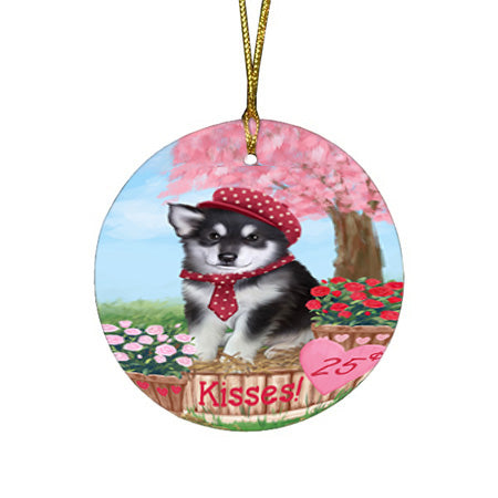 Rosie 25 Cent Kisses Alaskan Malamute Dog Round Flat Christmas Ornament RFPOR56769