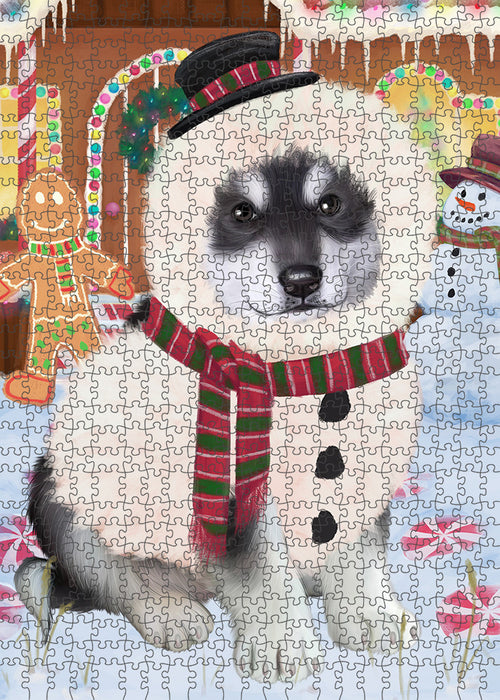 Christmas Gingerbread House Candyfest Alaskan Malamute Dog Puzzle with Photo Tin PUZL92720