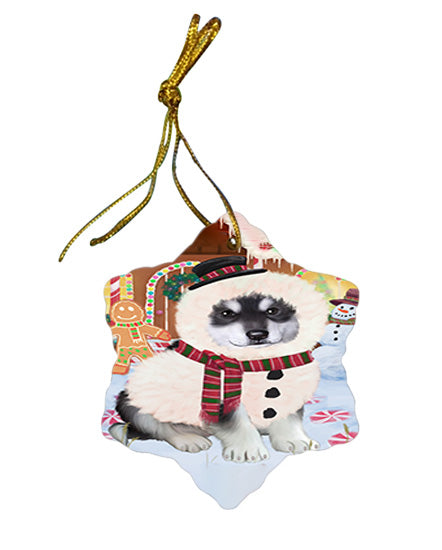 Christmas Gingerbread House Candyfest Alaskan Malamute Dog Star Porcelain Ornament SPOR56486