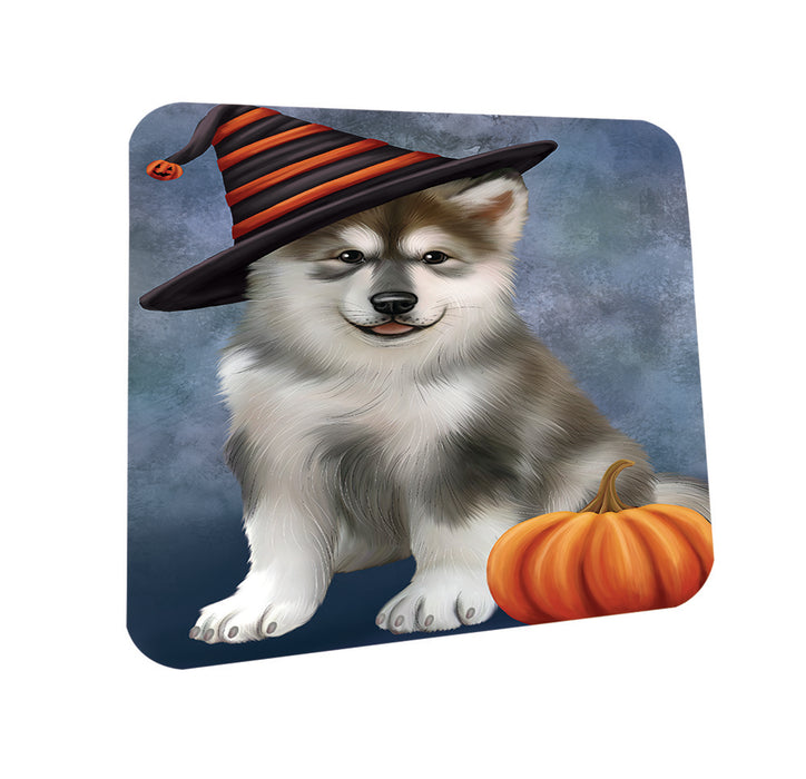 Happy Halloween Alaskan Malamute Dog Wearing Witch Hat with Pumpkin Coasters Set of 4 CST54872