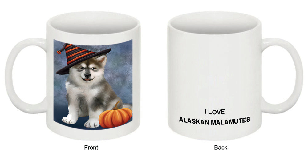 Happy Halloween Alaskan Malamute Dog Wearing Witch Hat with Pumpkin Coffee Mug MUG50312